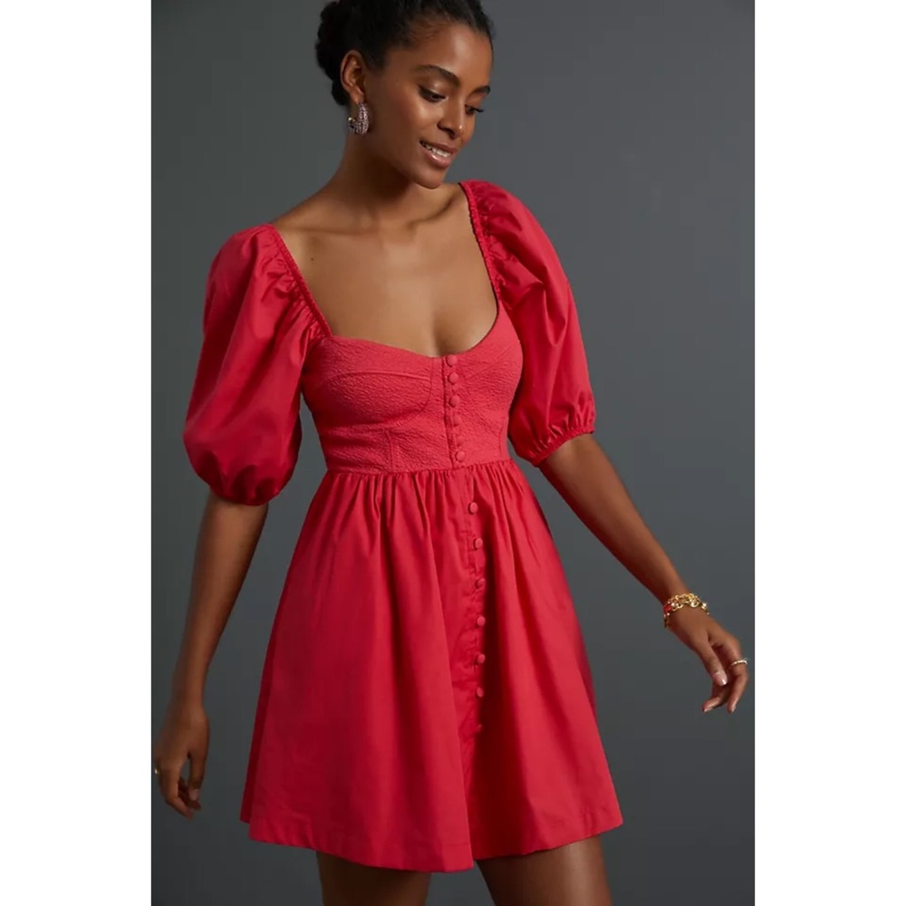 Maeve Puff-Sleeved Sweetheart Mini Dress